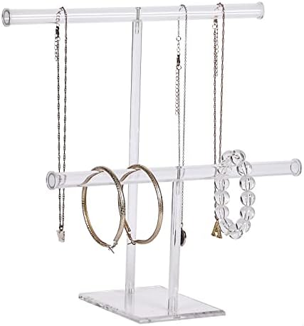 Longmen Acrílico Bracelelet Display, suporte para organizador de colar pequeno, suporte de pulseira para vender, armazenamento de jóias de 2 camadas pendurado RAC