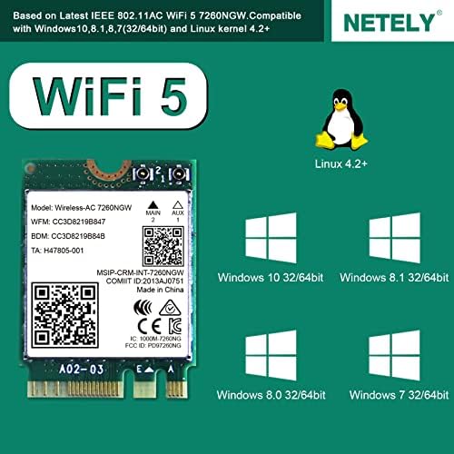 Netely Wireless-AC 7260NGW NGFF M2 Interface Wi-Fi Adaptador Wierless-AC 1200Mbps Card com adaptador de áudio WiFi