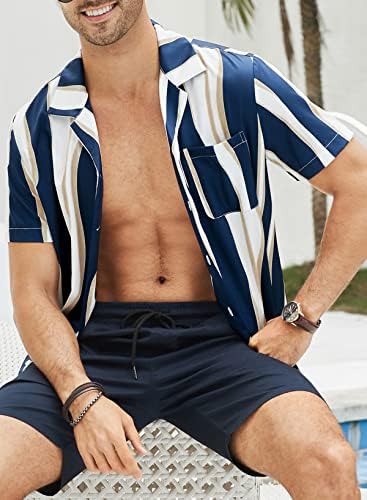 Button casual masculino de jmierr, camisa havaiana de mangas curtas camisas de praia floral com bolsos