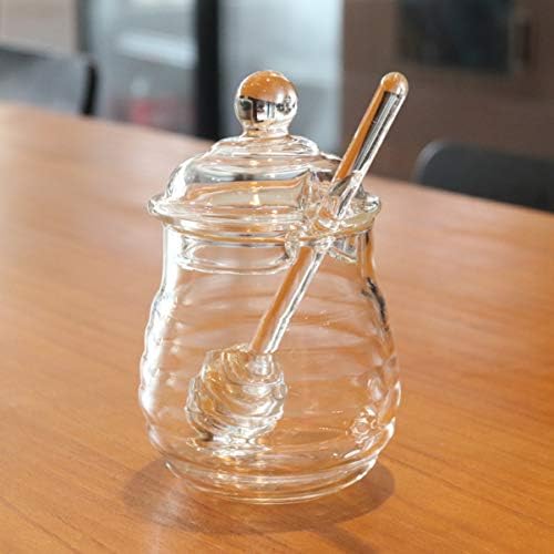 Recipientes de armazenamento de decoração de hemotão 2pcs vidro maco de mel jarra de mel com mercenagem e tampa dispensador de mel de mel transparente jarra de jar