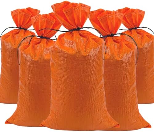 Durasack Sacos de areia pesados ​​com cordas de gravata Polipropileno de tecido vazio com 1600 horas de proteção UV, 14x26 polegadas, laranja, pacote de 10