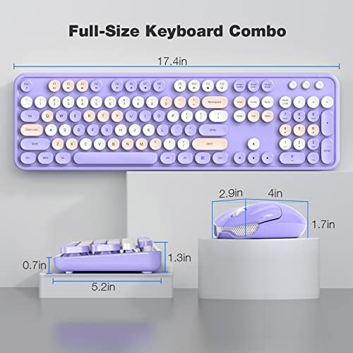 Combo de mouse de teclado sem fio knowsqt - 2,4g de máquina de escrever colorida menos ruído teclados de tamanho
