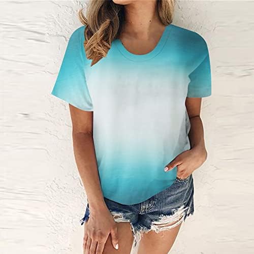 Blusas de pescoço para mulheres para mulheres cair no verão de manga curta gradiente gráfico listrado blusses tees meninas 2023 roupas 37