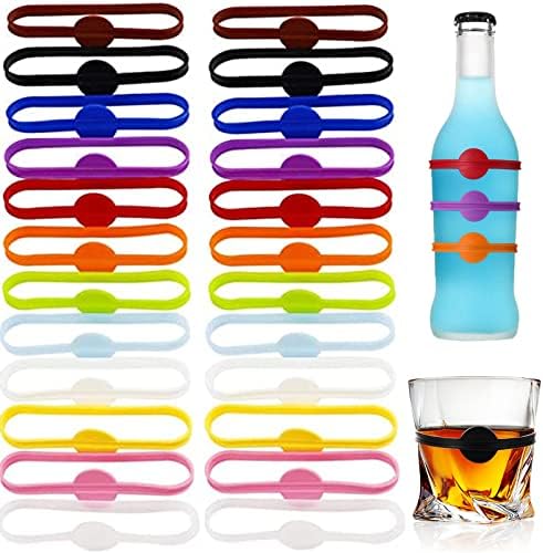 Marcadores de bebidas elásticas de Minsoda 24pcs, marcadores de vidro de vinho, identificadores de bebidas para copos de copos, garrafa de cerveja, caneca, jarra, coquetel, rótulos de bebida para festa