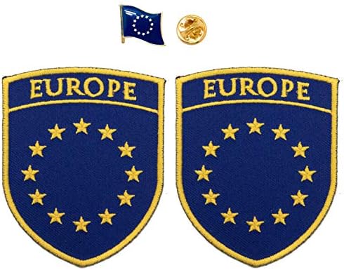 A -One -EUROPEANEPEANEPEDE CLIMEIRO PACHES + PIN de lapela da bandeira da UE, Appliques Acessórios Crachás de bandeira mundial, pinbadge da UE No.106d azul, amarelo