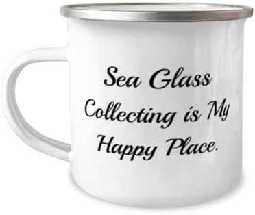 A coleta de vidro do mar é o meu lugar feliz. Caneca de 12 onças de campista, coleta de vidro do mar, presentes agradáveis ​​para coleta de vidro do mar, magada, vidro de praia, jóias de vidro do mar, arte de vidro do mar, madeira flutuante