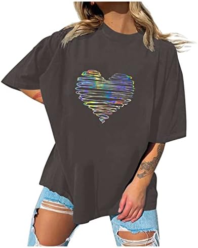 Camisetas do Dia dos Namorados para mulheres amantes coloridos camisa de estampa de coração tops casuais solteiros