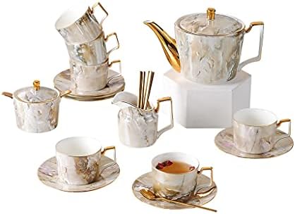Lkyboa Marble Tea Conjunto de ossos porcelana conjunto de 6 pessoas Caneca de caneca de caneca de caneca de caneca tigela de açúcar tigela de chá de chá de chá da tarde