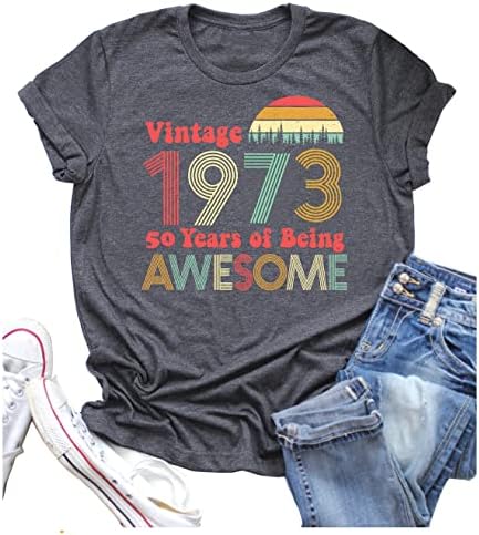 1973 Camisa vintage para mulheres 50º presente de aniversário 1973 Presentes de aniversário IDEA RETRO CHAMISHA DE MANEIRA CHURTA RETRO Tops de festa engraçados