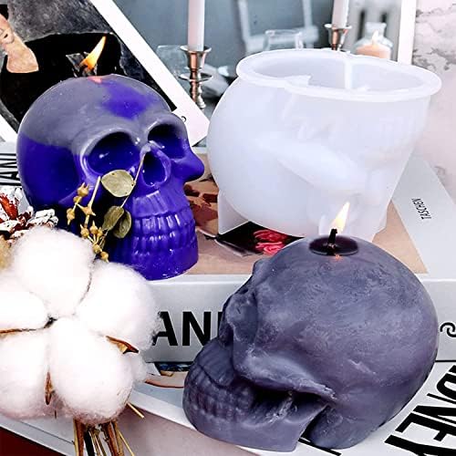 Cayway Skull Resina molda silicone, 2 PCS Moldes de vela de crânio 3D com lantejoulas para festa