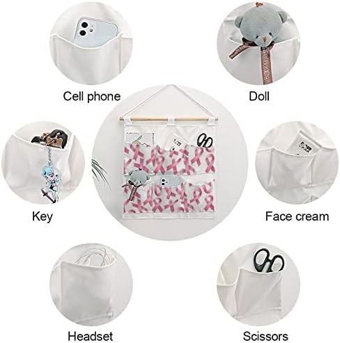 Cosques de fita rosa realistas saco de armazenamento pendurado 6 bolsos de linho de linho sobre as bolsas organizadoras de porta para o quarto banheiro