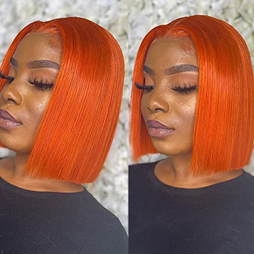 Lace Frente Human Wigs Orange Bob Cut Lace peruca pré -arrancada Haiarne de extremidade completa 180% Densidade