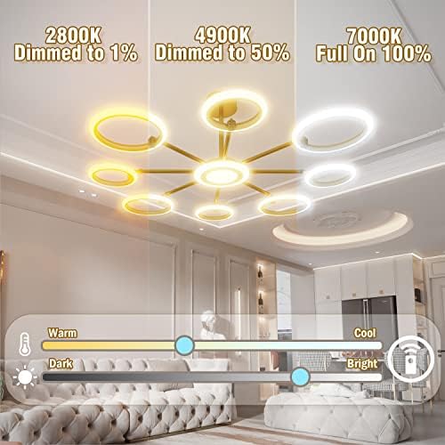 OUQI Modern Teto Light Evpless Dimning LED LEITO LIMPO DE TETO COM REMOTO 61.2N CHANDELIER 120W/10800LM 2800-7000K Lâmpada de teto LED para sala de estar para sala