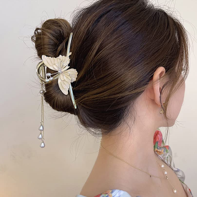 Butterfly Pearl Tassel Hair Garra Pins para mulheres Girl Vintage metal liga de cabelo Acessórios para cabelos KH0154B