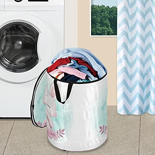 Aquarela Rabbit Pop -up Lavanderia cesto com tampa dobrável cesto de armazenamento saco de lavanderia dobrável para piqueniques de viagem de apartamento