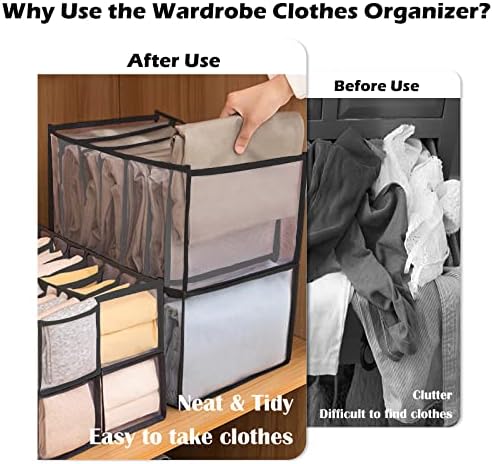 Organizador de roupas de guarda -roupa de shaidojio, organizadores de armários e armazenamento, organizadores de gavetas de malha dobrável lavável do compartimento para roupas