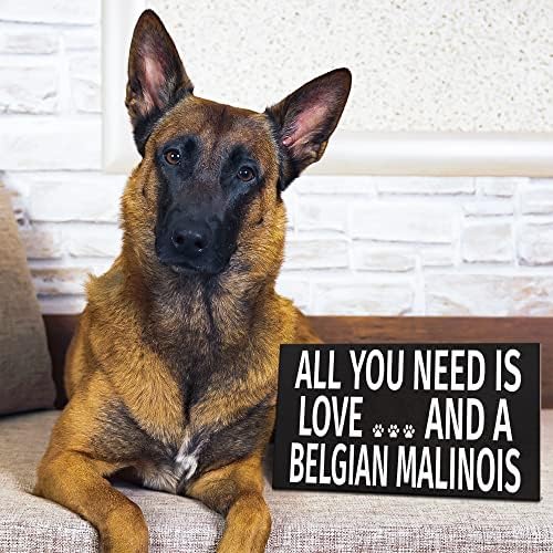 Jennygems Belga Malinois Gifts, sinal de Malinois belga, amor e um Malinois belga, sinal de madeira de 9,5x5,5 polegadas, mãe belga de Malinois, decoração belga de Malinois, americano feito