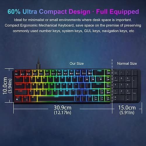 Npet K61 60% Teclado de jogos mecânicos, teclado de jogo ultra compacto de retroilumação RGB,