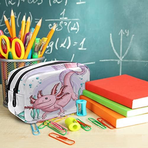 Caixa de lápis axolotl rosa fofa de rosa, bolsa de lápis de grande capacidade com zíper por portátil bolsa de cosméticos, para a escola de escola traval