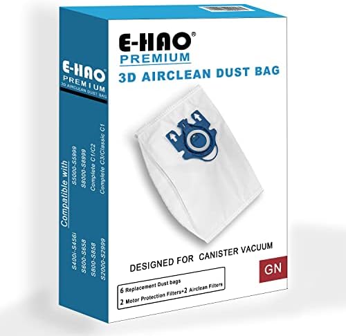 E-Hao 6 pacotes sacos de limpeza de pó para MIELE 3D GN Airclean Bags Substituição para Classic C1, Complete C1, C2, C3, S270, S400, S2, S5, S8 Série com 3 filtros de proteção de motor e 3 filtros AirClean