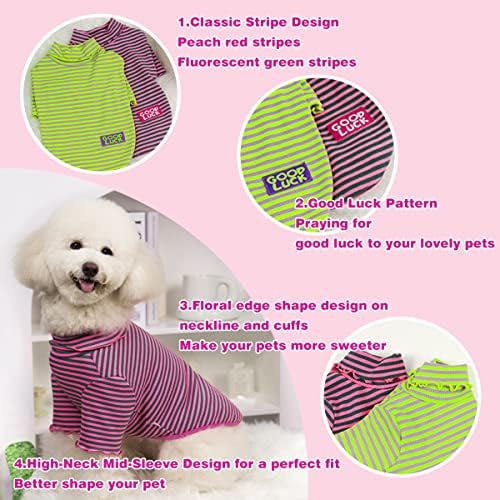 Mesheen 2 pacote camisa de cachorro para cães pequenos feitos de tecido de algodão puro e respirável, mantenha seu animal de estimação confortável, roupas de cachorro usam alto pescoço de manga mid moda listra design