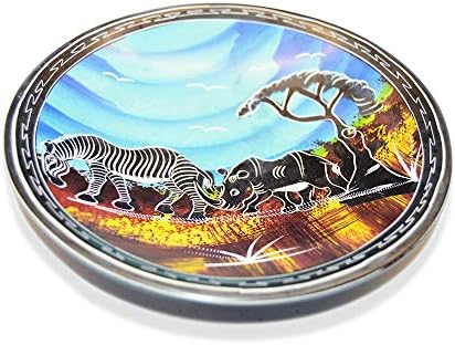 Africana Gift Shop Soapstone Bowl | Tigela de frutas decorativas redondas | Bandeja de cerâmica feita à mão pintada de animais | Cor azul e preta