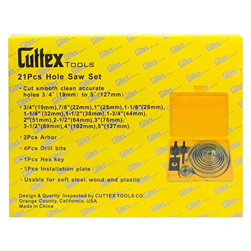 3/4 a 5 Cuttex Tools Hole SAW Kit, 21 PCS Kit de serra de orifício de conjunto completo, dentes afiados, alcance
