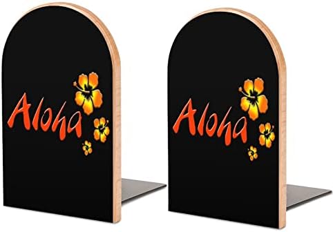 Hawaii Aloha Livro Impresso End Livros de Livros de Madeira 1 Par para Prateleiras Pesado Livro Stand 5 x 3 polegadas