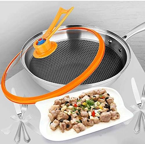 Feer Wok Pan com tampa premium e bônus - frigideira de aço inoxidável com alça ergonômica e superfície