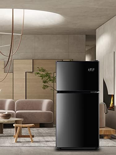 Refrigeradores compactos de Krib Bling com freezer na parte superior, 3,5 cu.ft mini geladeira com termostato ajustável de 7 níveis, geladeira pequena para apartamento, escritório, acampamento, preto