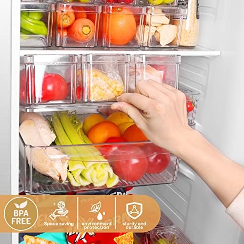 Fioyalife 10 caixas de organizador de geladeira, organizadores de geladeira empilhável e armazenamento