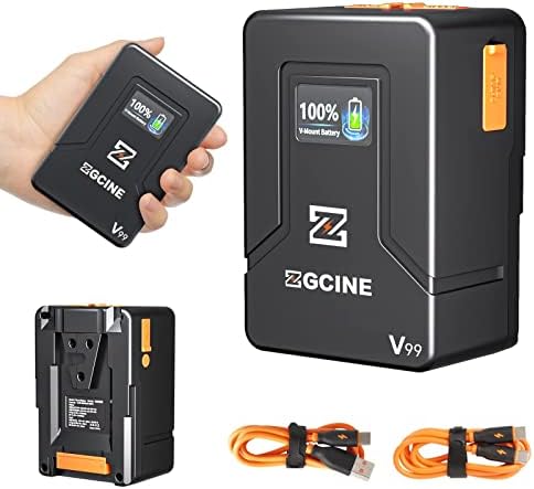 ZGCINE ZG-V99 V2 Versão atualizada Mini V-Mount 99Wh Bateria de câmera, suporta o carregador USB-C com saída D-TAP BP USB-C USB-A para BMPCC 4K 6K Pro, Zcam, Canon EOS R5C, Sony FX3