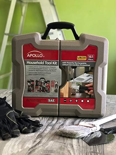 Apollo Tools 161 Peça Ferramenta doméstica completa Conjunto de ferramentas com 3,6 volts Volt de lítio de íons de íons e mais necessários
