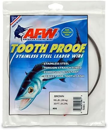 AFW à prova de dente aço inoxidável Fio Hard Leader Wire - Bright and Camo para tubarão, Barracuda, cavala rei, wahoo, proteção de mordida de berca para criaturas de dentes, iscas e iscas de equipamento e iscas