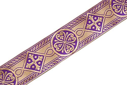 2,5 Wide Purple & Gold Jacquard Chasuboble Medieval Igreja Trimmas 4 YDs