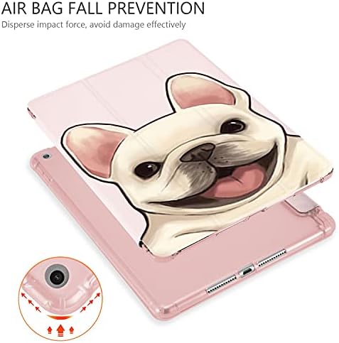 Caixa rosa de cachorro da língua para o iPad de 10,2 polegadas [Aviso automático/sono + porta-lápis], estojo à prova de choque de quatro cantos com tampa traseira de TPU suave