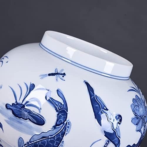 Jarra de gengibre azul e branco de CNPRAZ, vaso decorativo de cerâmica com tampa, jarra de templo floral