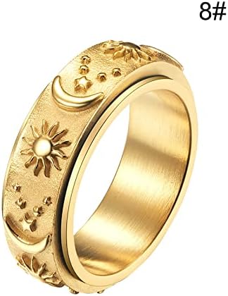Yistu anéis para mulheres alivia a estrela inoxidável Sun Moon Ring Ring Ring Anel de ansiedade compromisso de engajamento de aço resina acrílica