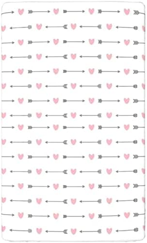 Valentines com tema Mini folhas de berço, lençóis portáteis de mini berço de berço de colchão de colchão de menino ou garoto ou berçário, 24 x38, rosa cinza branco