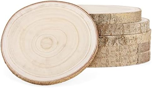 Lexinin 6 pacote 10-11 polegadas Fatias de madeira redonda naturais, fatias de madeira rústica inacabada, grandes círculos de madeira para casamentos, peças centrais de mesa, artesanato, decoração