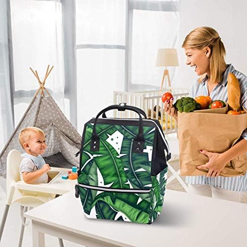 Folhas de banana verde trocando bolsa de fraldas de maternidade backpack bebê backpack