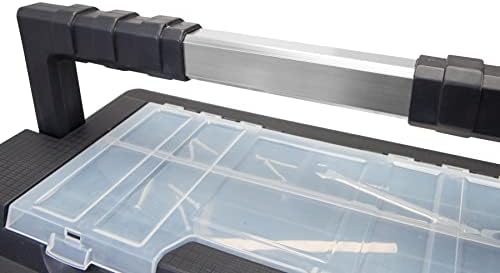 Caixa de ferramentas de 19 polegadas TCE Organizador de armazenamento de caixa de ferramentas portátil de aço inoxidável e plástico com alça longa e bandeja removível para oficina de garagem em casa, A5519BU