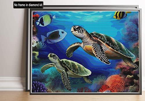 Kits de pintura de diamante diy reofrey para adultos tartaruga marinha, diamante paisagem artesanato completo redondo strass em acessórios de pintura de diamante, bordado de ponto cruzado para artesanato 12x16 polegadas