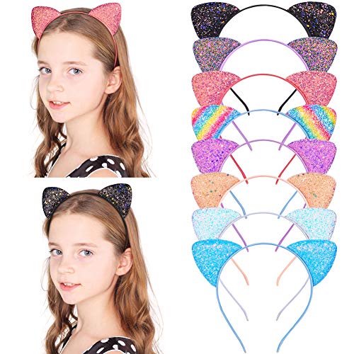 Beinou glitter gato orelhas bandana 8 PCs Bandinha de gatinho para meninas e mulheres Glitter Hair