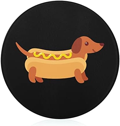 Dachshund em pão de cachorro-quente com mostarda redondo tábua de vidro de vidro sem deslizamento bandejas de bloco para bancada de cozinha