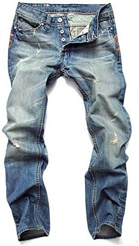 Jeans de jeans angustiados vintage dos homens, buracos retrô de calça jeans de jeans lavados