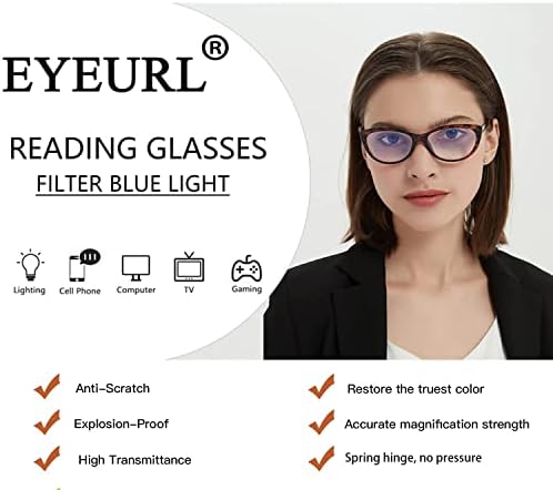 Eyeurl 4 Pack Cat Eye Reading Glasses For Women, Blue Light Blocking Readers