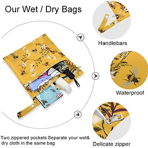 VISESUNNY ELILLISH Bordado Borboleta 2pcs Saco molhado com bolsos com zíper bolsa de fraldas espaçosa reutilizável