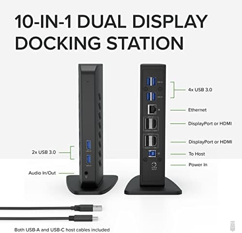 Estação de docking plugable USB 3.0 e USB-C dupla 4K com DisplayPort e HDMI para Windows e Mac Vertical