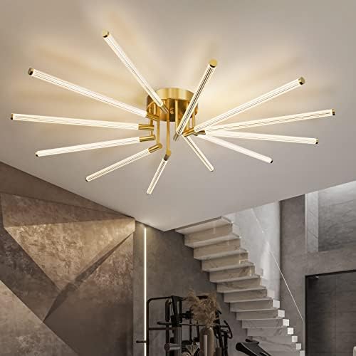 Luz de teto LED moderno de ouro, luminárias de teto de montagem semi-rubor para a sala de estar,
